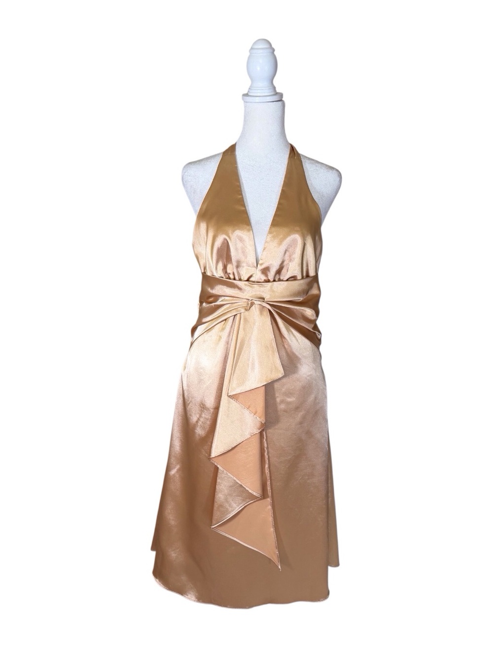 Sally Champagne Gold  Satin Halter top Dress women’s size Medium made in USA